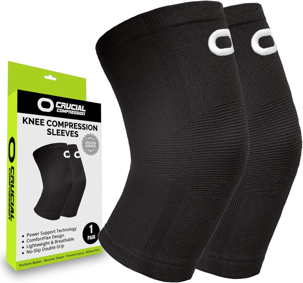 Crucial Compression Knee Sleeve (1 Pair) - Best Knee Braces for Knee Pain for Men  Women - Non-Slip Knee Support for Running, Weightlifting, Basketball, Gym, Workout, Sports