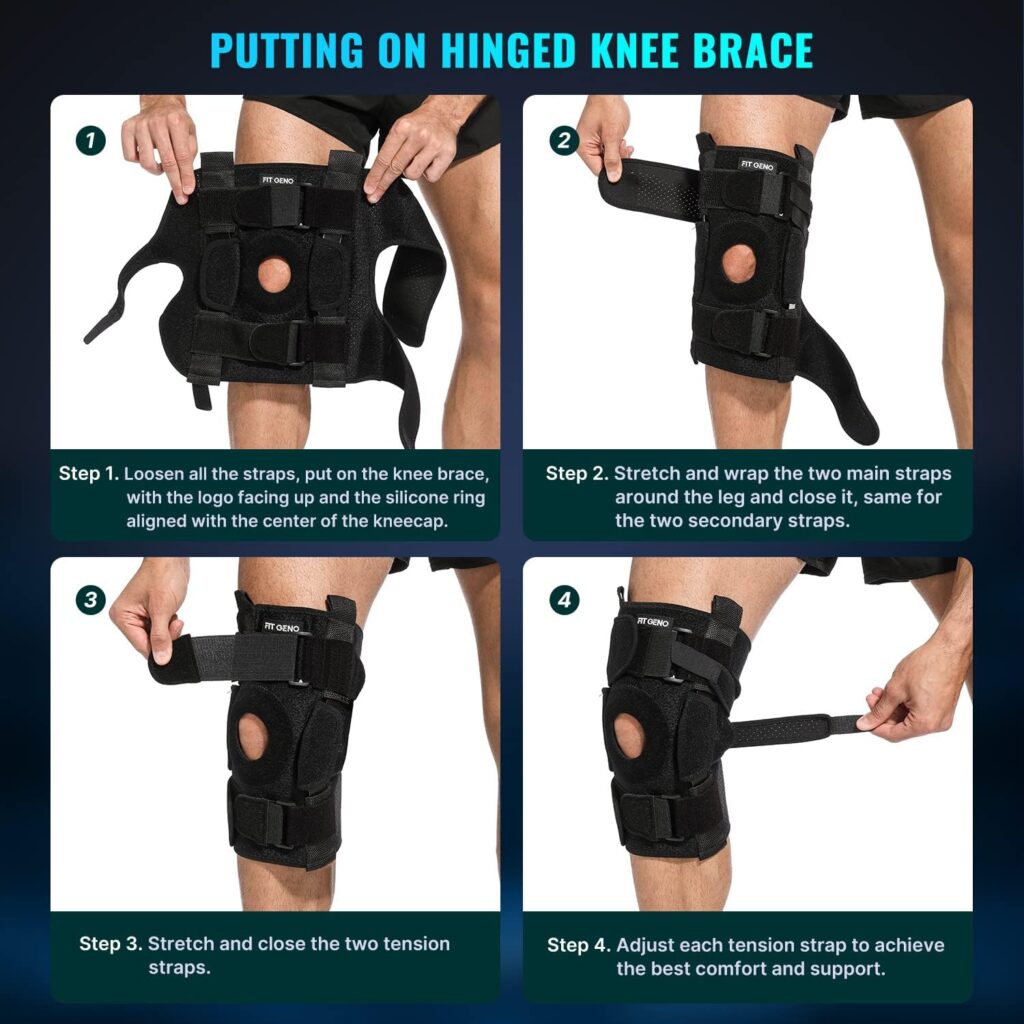 Fit Geno Hinged Knee Brace for Meniscus Tear: Upgraded Support for Knee Pain w/Dual Metal Hinges  Side Spring Stabilizers - Adjustable for Men and Women w/Torn ACL MCL PCL LCL Hyperextension Sprain