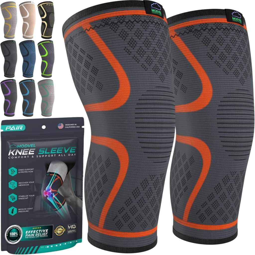 Modvel Knee Braces for Knee Pain Women Men - 2 Pack Knee Brace for Knee Pain Set, Knee Brace Compression Sleeve, Knee Support for Knee Pain Meniscus Tear, ACL Arthritis Pain Relief - Knee Sleeves