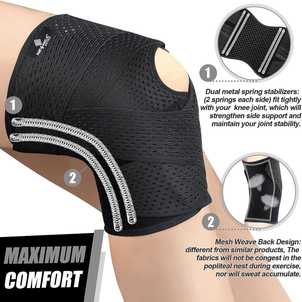 NEENCA Knee Brace for Knee Pain, Compression Knee Support with Air Mesh Fabric, Adjustable Knee Wrap with Side Stabilizers, Ultra-Soft Bandage for Sports, Running, Meniscus Tear, ACL, Arthritis Relief