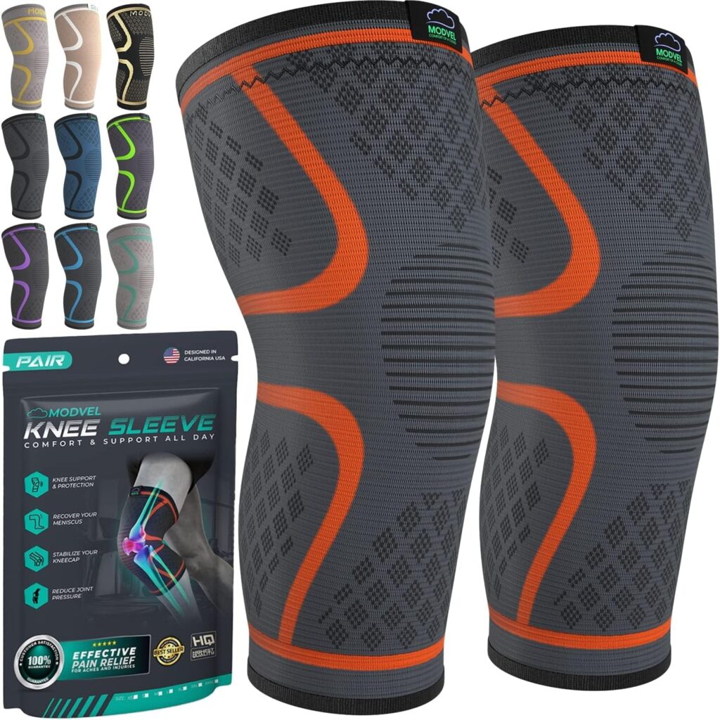 Modvel Knee Braces for Knee Pain Women  Men - 2 Pack Knee Brace for Knee Pain Set, Knee Brace Compression Sleeve, Knee Support for Knee Pain Meniscus Tear, ACL  Arthritis Pain Relief - Knee Sleeves